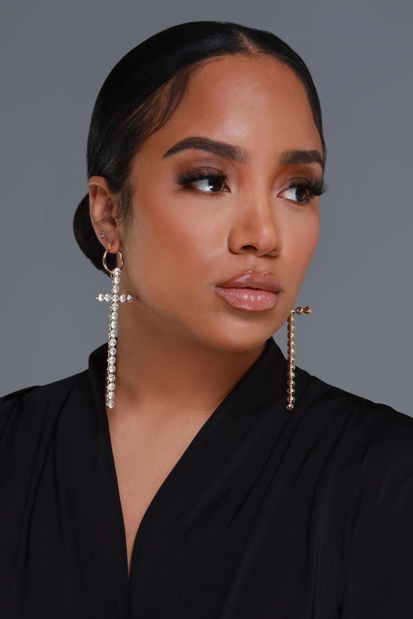 Confessions Rhinestone Cross Earrings - Gold sold by Swankaposh