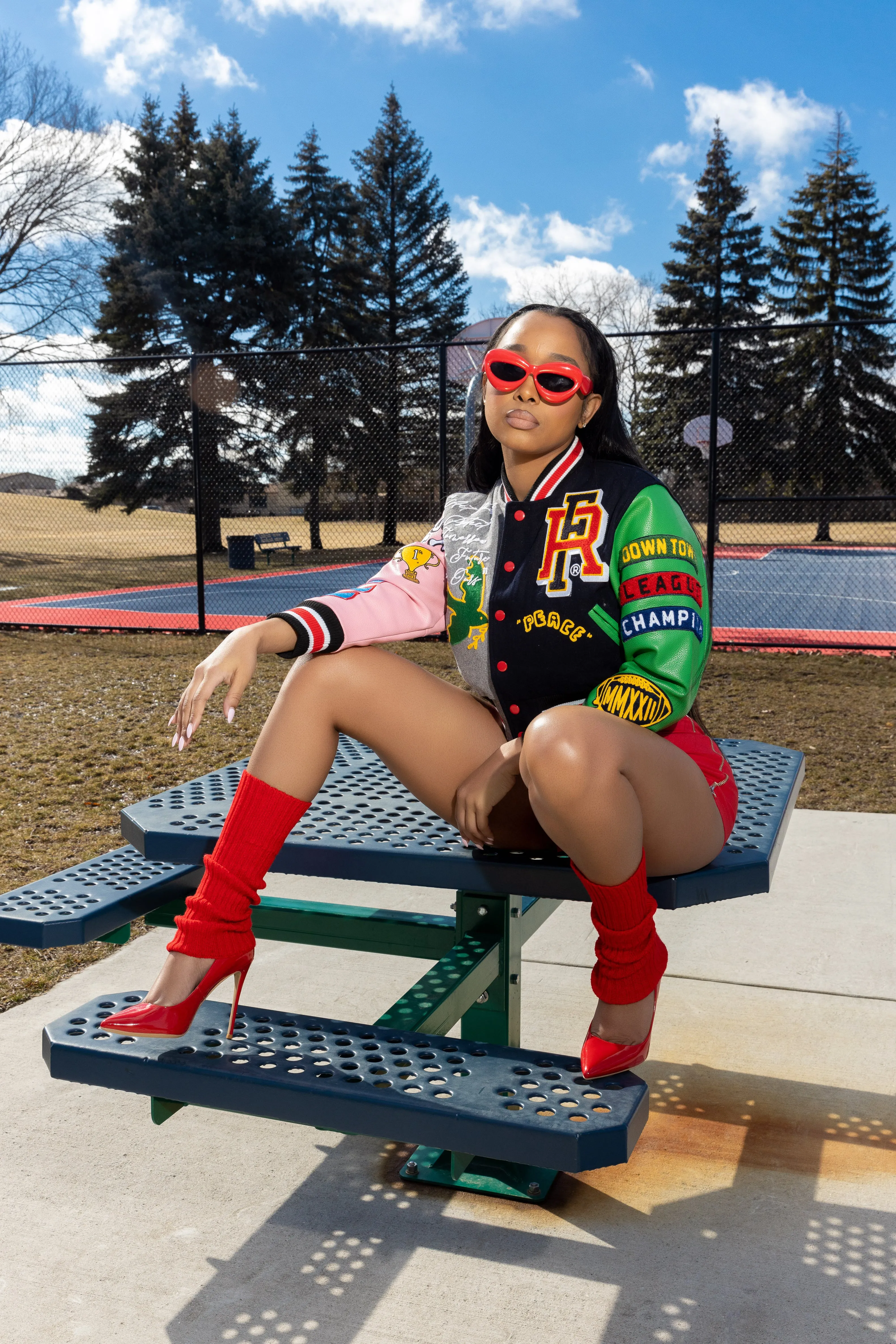 Honor Roll Faux Leather Cropped Varsity Jacket - Multicolor sold by Swankaposh