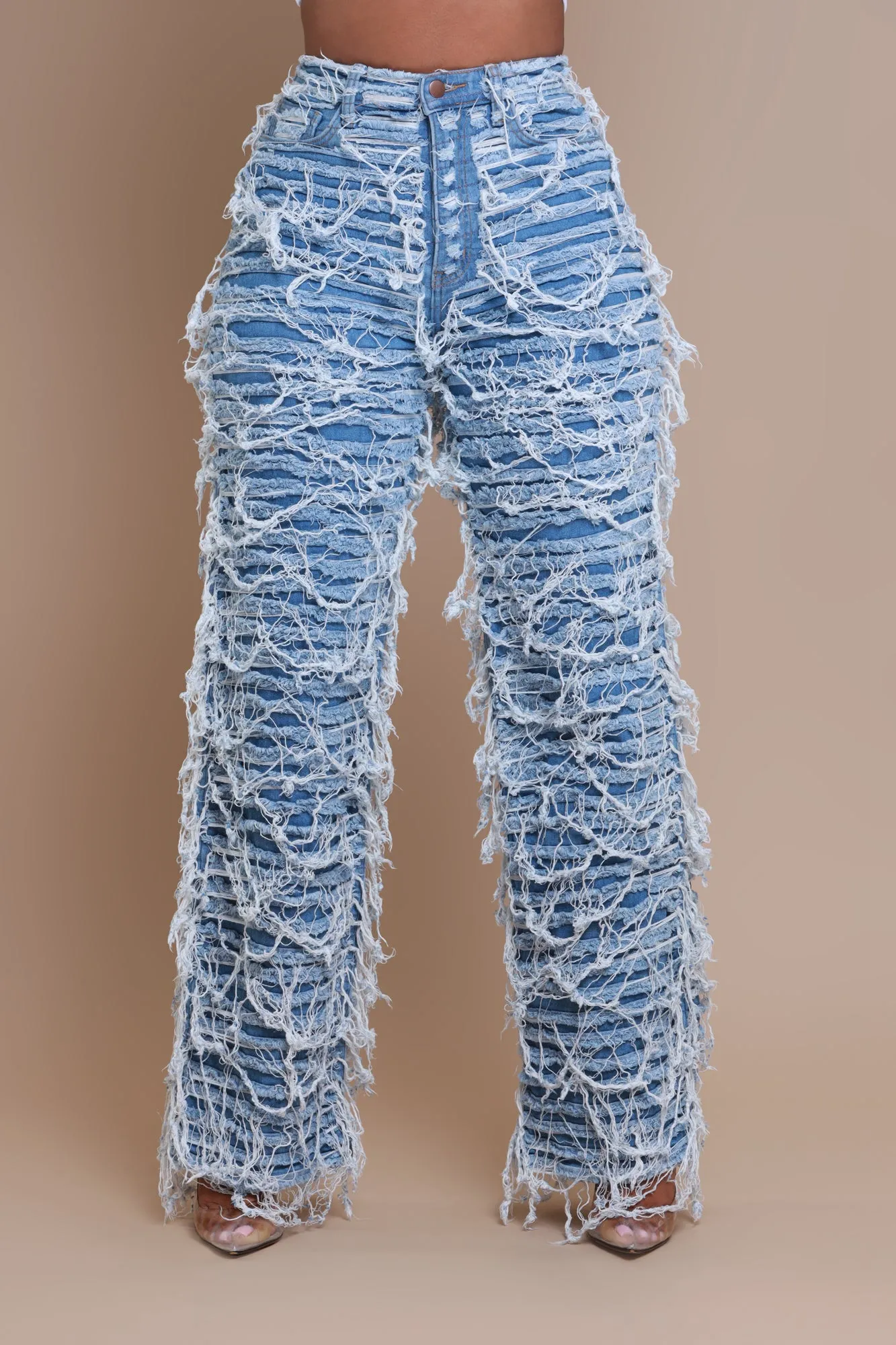 Tear It Up Ultra Distressed Wide Leg Jeans - Medium Wash sold by Swankaposh product image thumbnail 2