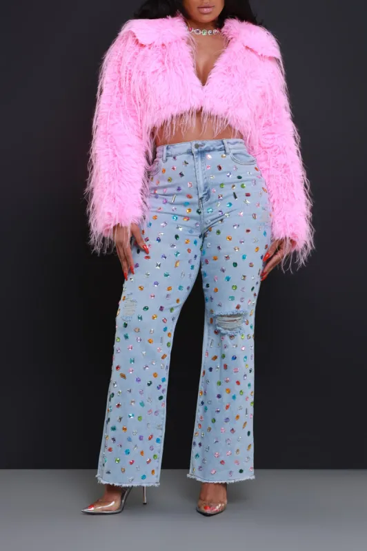 Sparkler Rhinestone Studded Straight Leg Jeans - Light Wash sold by Swankaposh