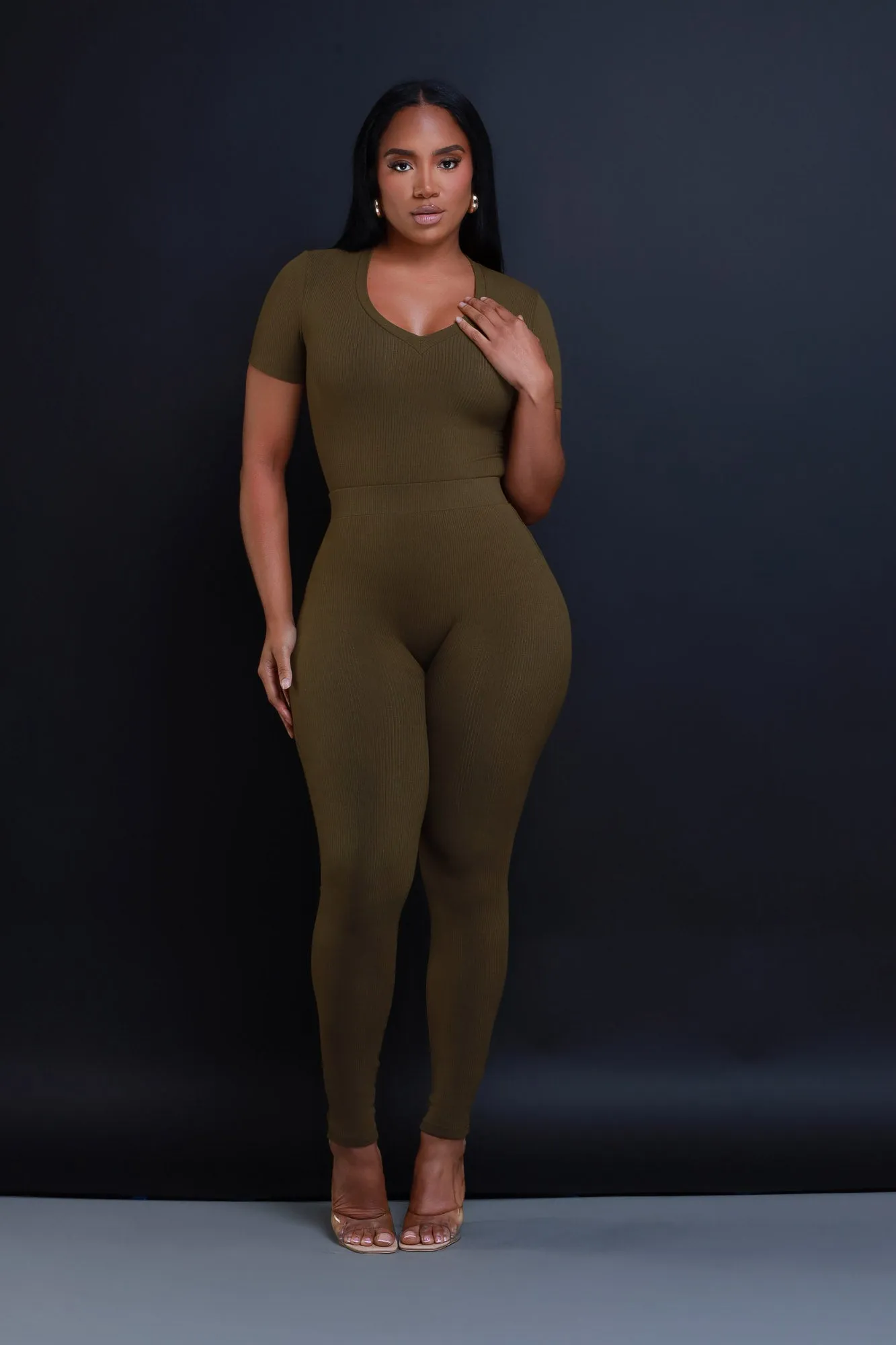Sweet Tart Cellulite Deleter Ribbed Leggings - Olive sold by Swankaposh