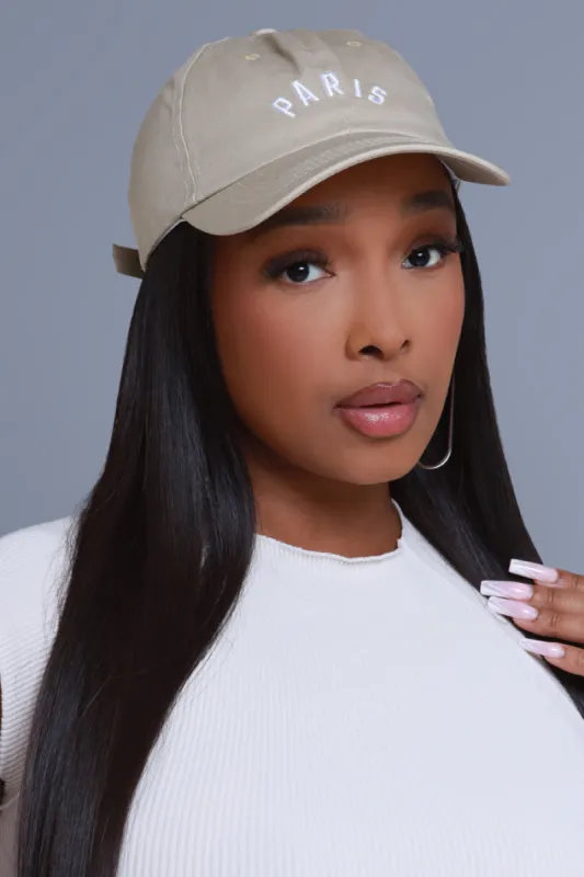 Bonjour Paris Embroidered Baseball Hat - Ash Mocha sold by Swankaposh