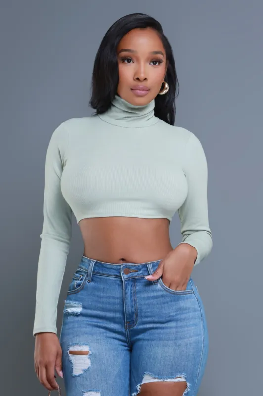 Who Was It Turtleneck Crop Top - Pale Sage sold by Swankaposh