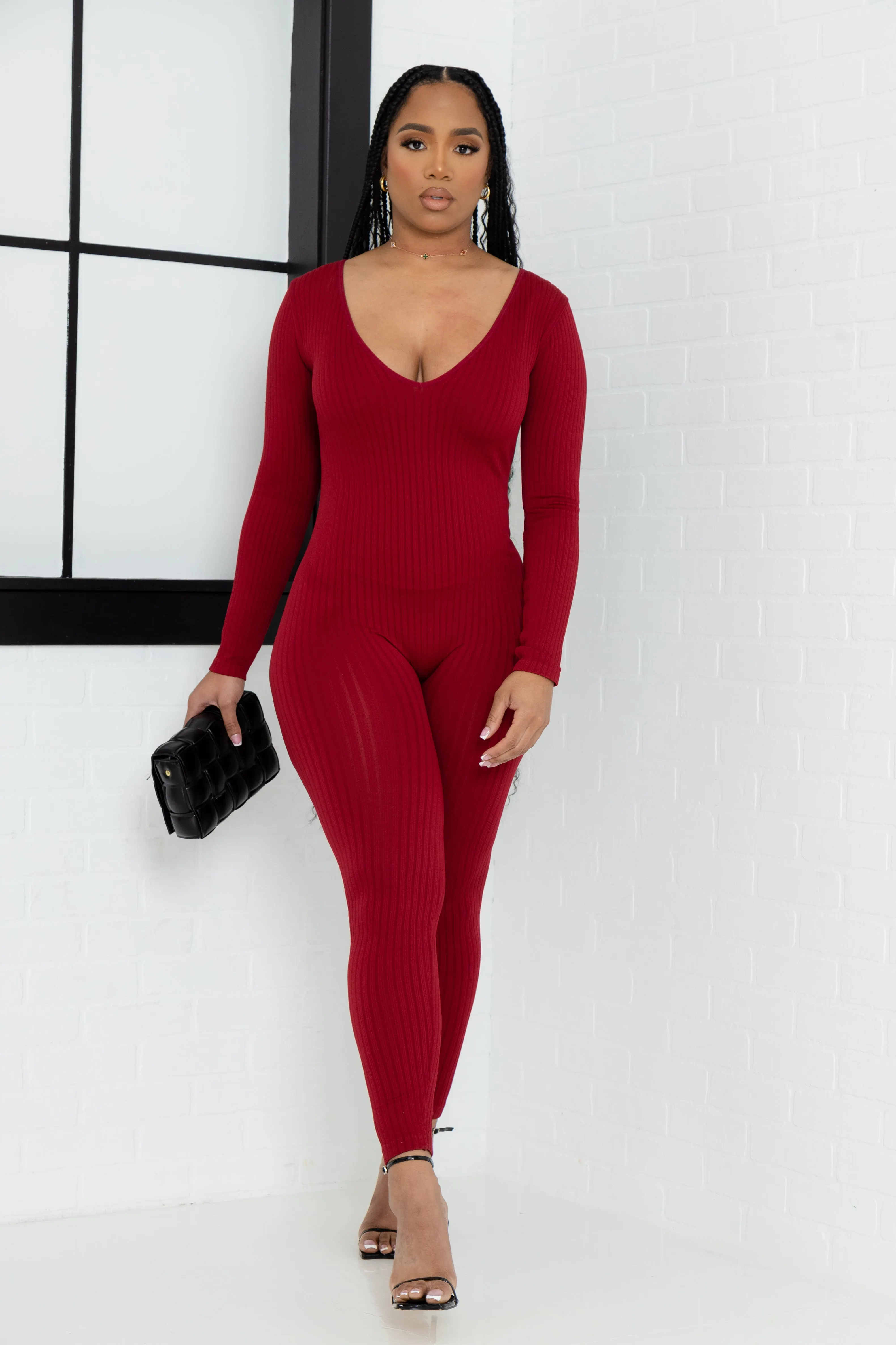 Out Of Body Seamless Jumpsuit - Burgundy sold by Swankaposh product image thumbnail 4