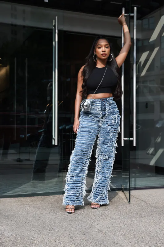 Tear It Up Ultra Distressed Wide Leg Jeans - Dark Wash sold by Swankaposh