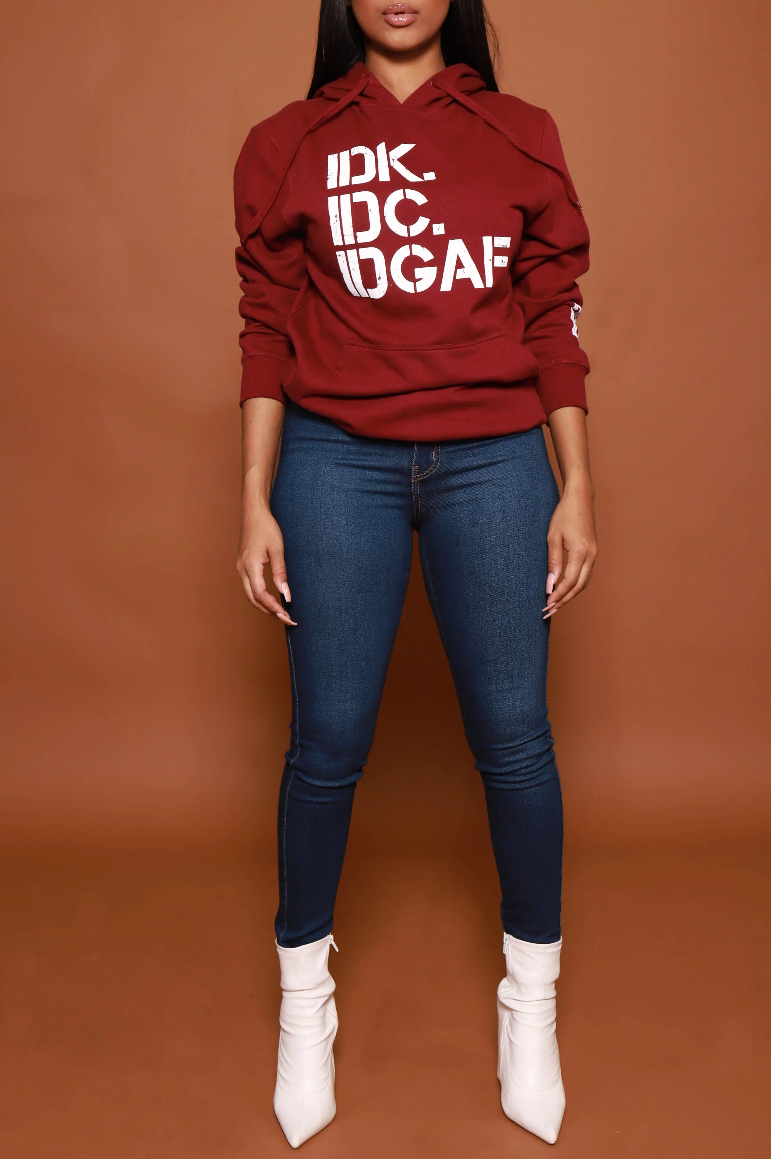 IDK, IDC Graphic Pullover Hoodie - Burgundy sold by Swankaposh product image thumbnail 3