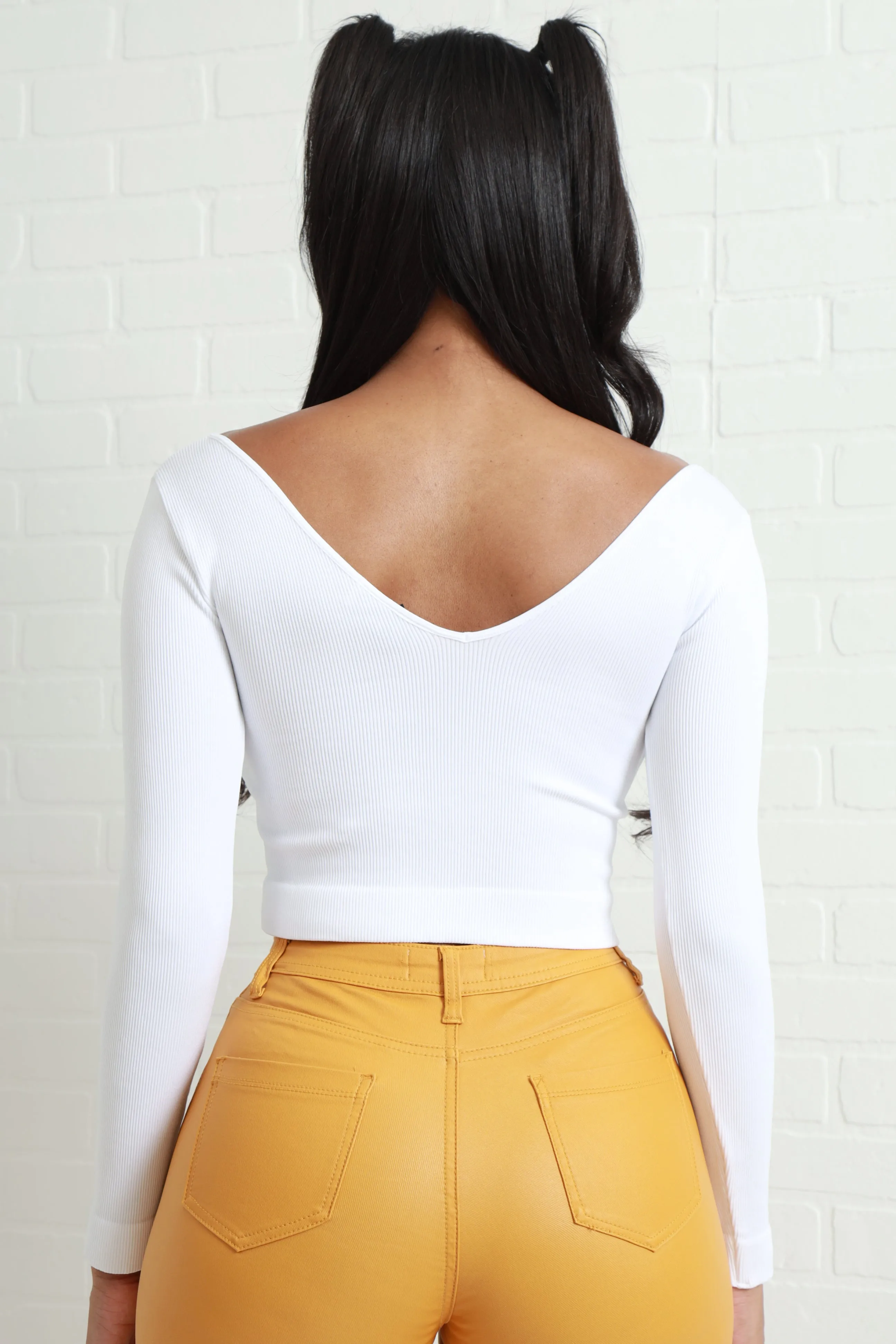 Vibe Check Ribbed V-Neck Crop Top - White sold by Swankaposh product image thumbnail 3