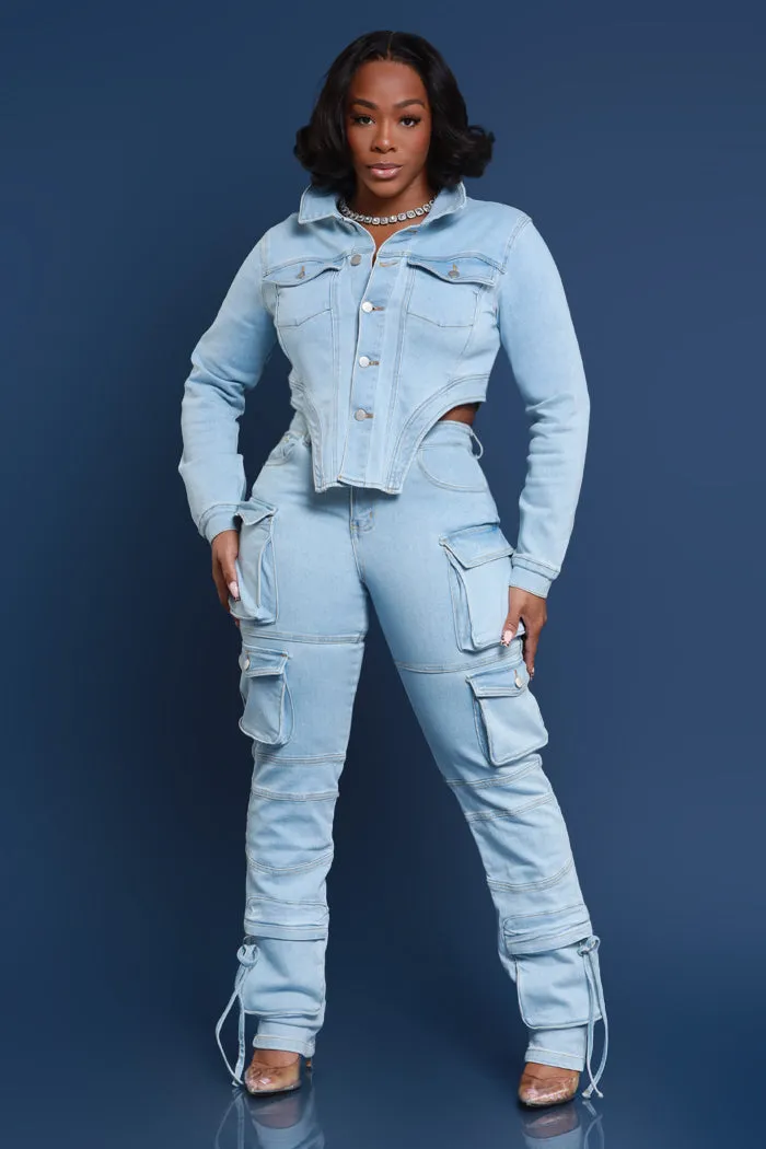 Good Feeling Asymmetrical Cut Denim Jacket - Light Wash sold by Swankaposh product image thumbnail 5