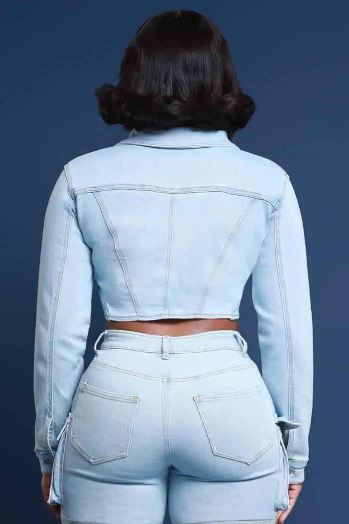 Good Feeling Asymmetrical Cut Denim Jacket - Light Wash sold by Swankaposh product image thumbnail 3