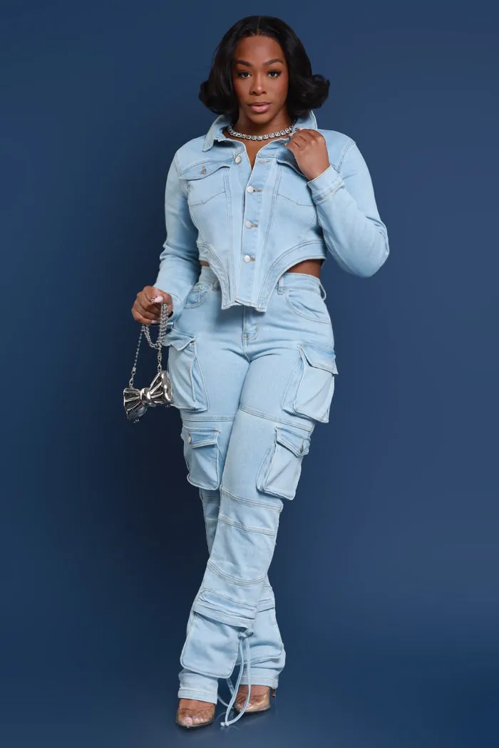 Good Feeling Asymmetrical Cut Denim Jacket - Light Wash sold by Swankaposh product image thumbnail 2