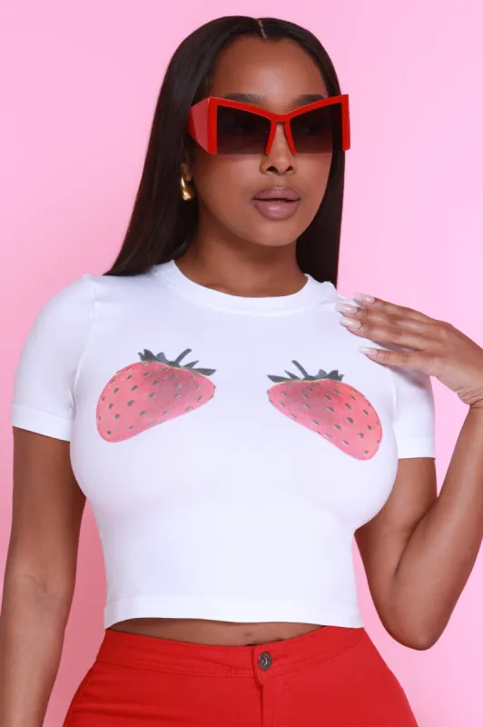 Strawberry Fields Graphic Crop T-Shirt - White sold by Swankaposh