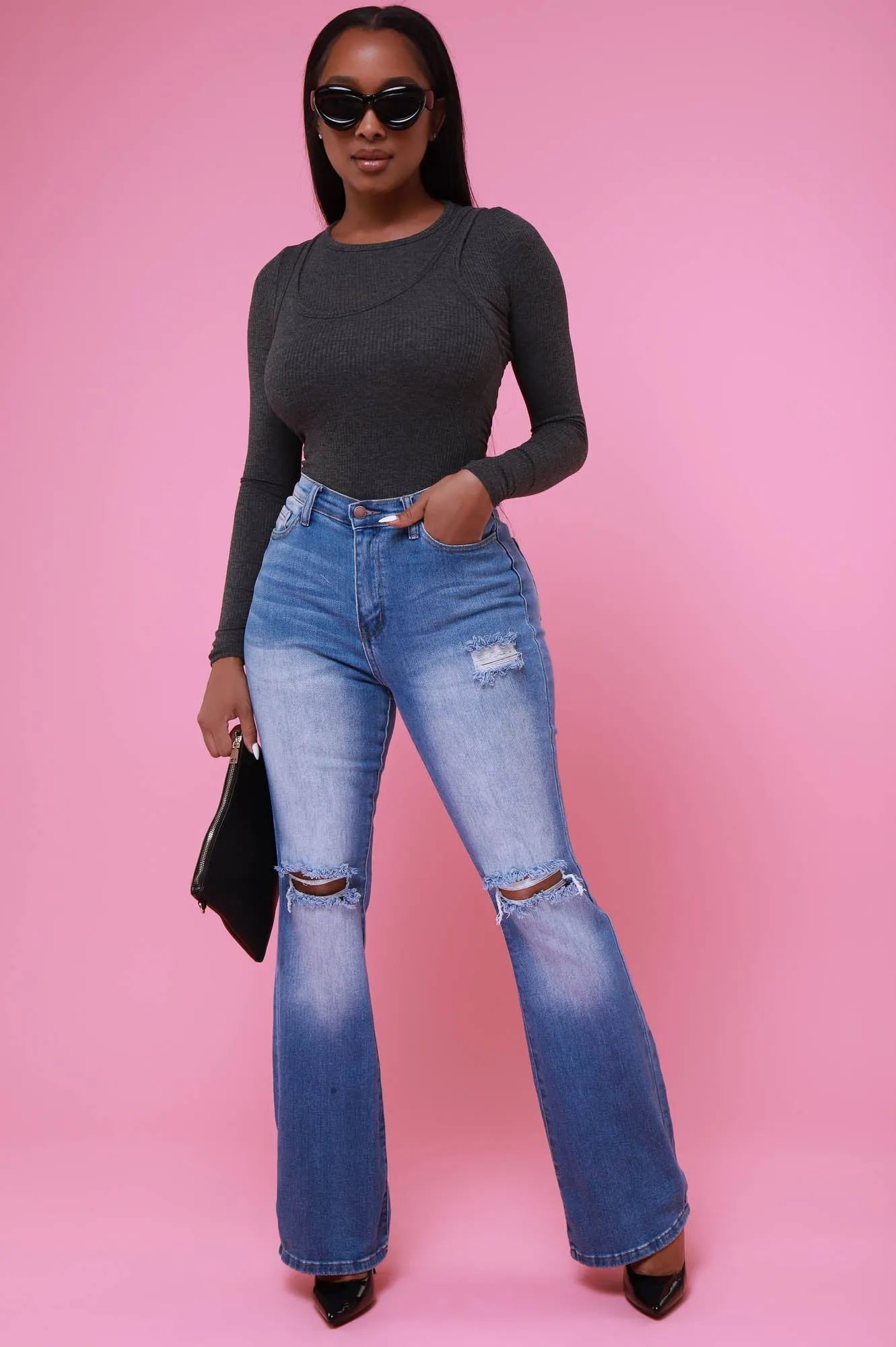 All Too Well Ribbed Double Layer Top - Charcoal sold by Swankaposh product image thumbnail 2