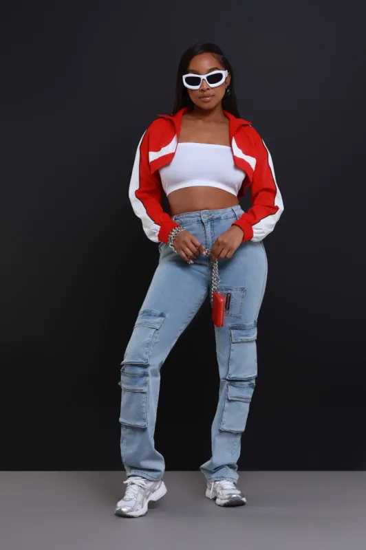 Bring The Heat Cropped Windbreaker - Red/White sold by Swankaposh