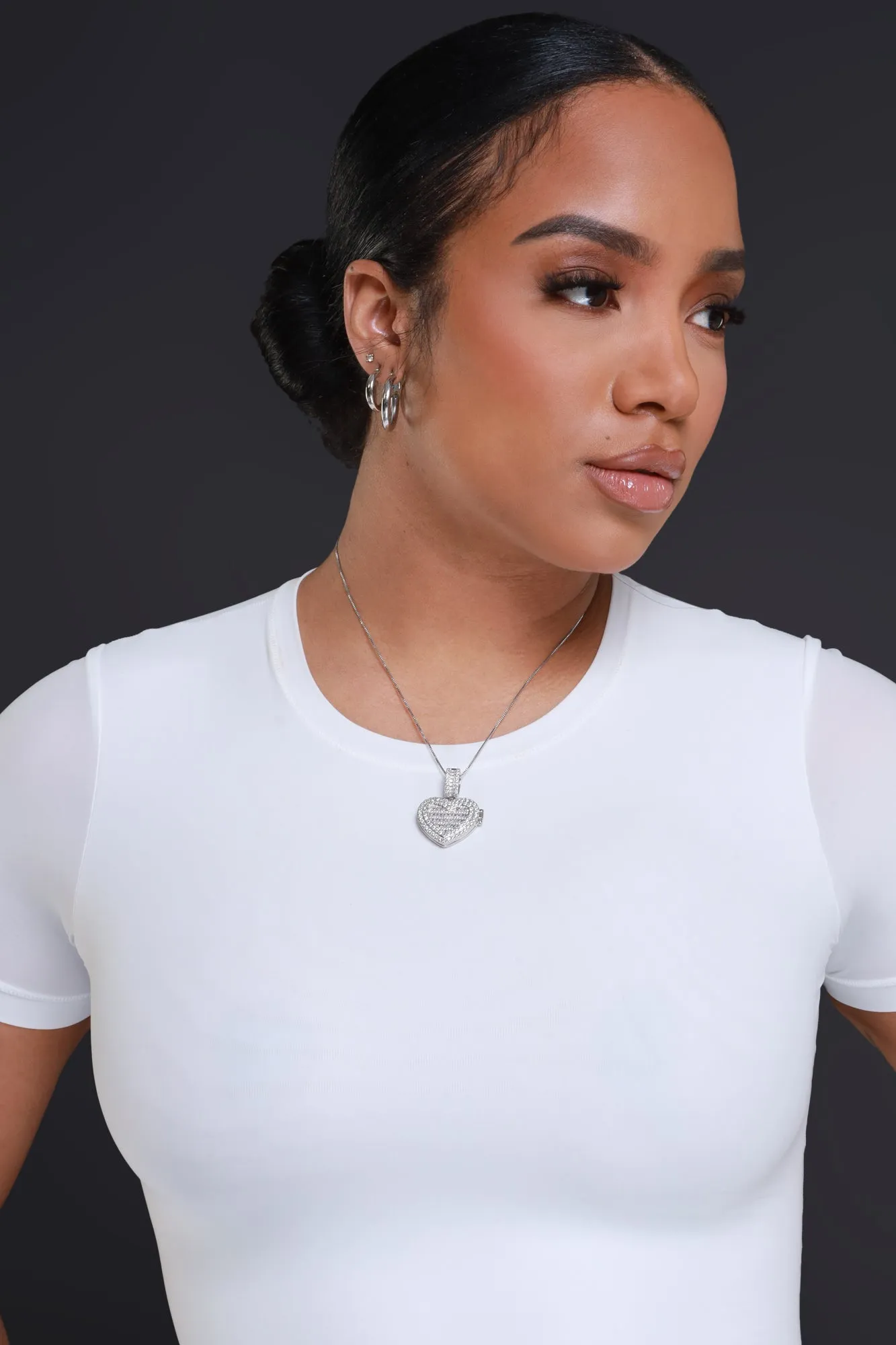 Queen Of Hearts Rhinestone Heart Locket Necklace - Silver sold by Swankaposh product image thumbnail 3