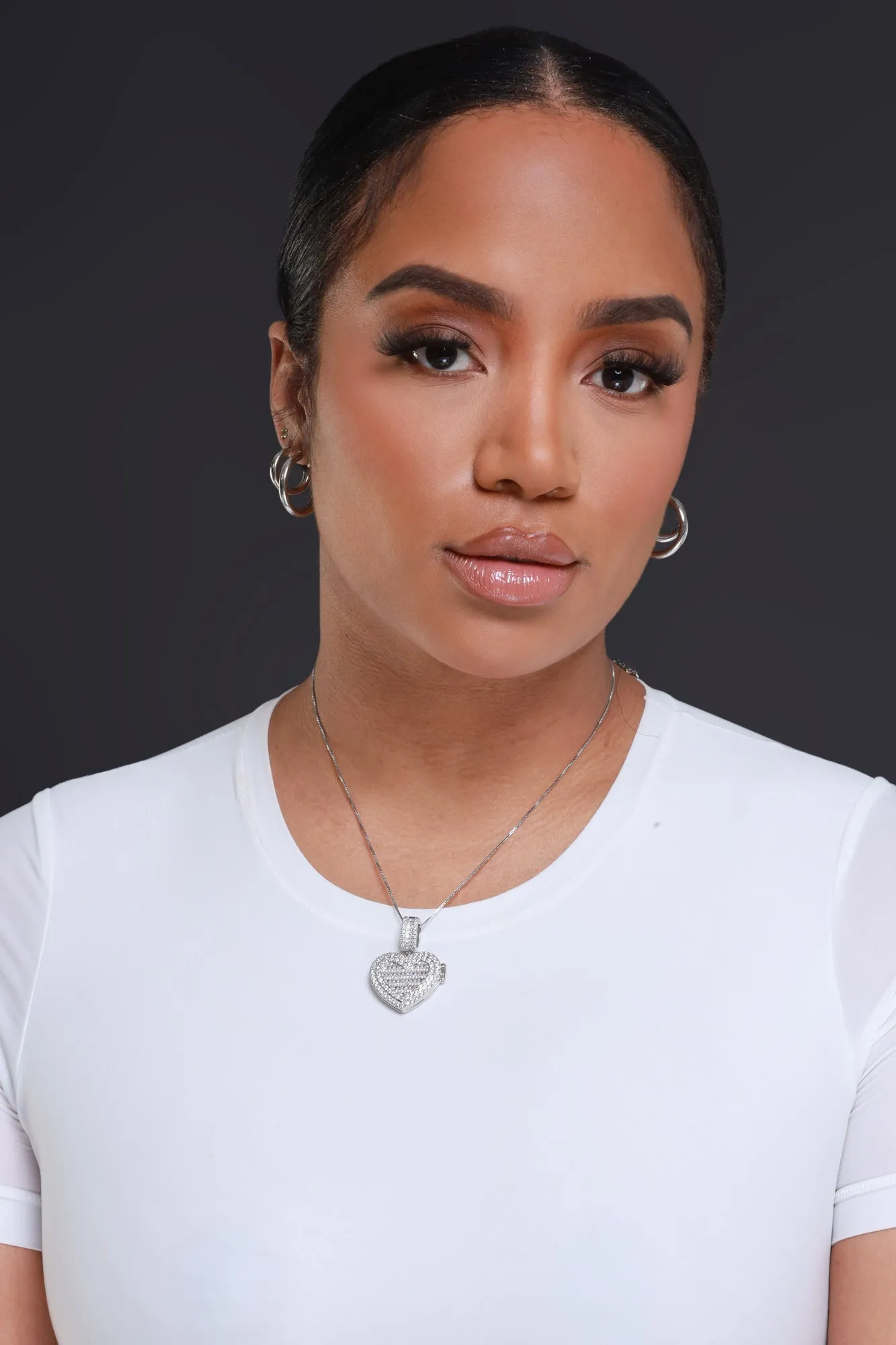 Queen Of Hearts Rhinestone Heart Locket Necklace - Silver sold by Swankaposh product image thumbnail 2