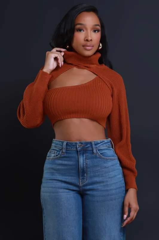 Tell All Asymmetrical Cropped Bolero Sweater - Caramel sold by Swankaposh