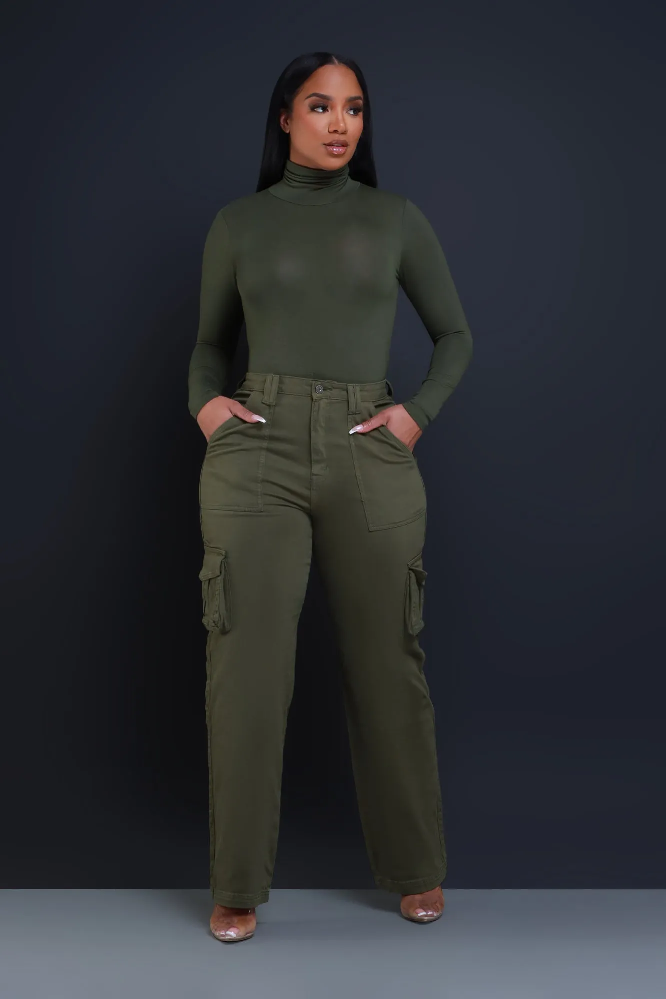 Add It Up High Rise Cargo Pants - Olive sold by Swankaposh product image thumbnail 2