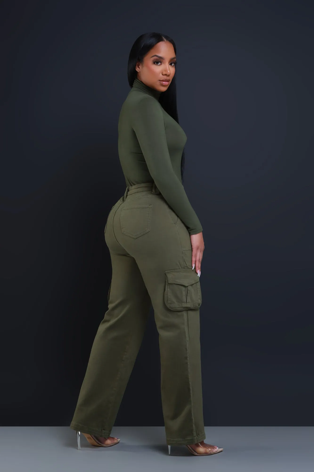 Add It Up High Rise Cargo Pants - Olive sold by Swankaposh