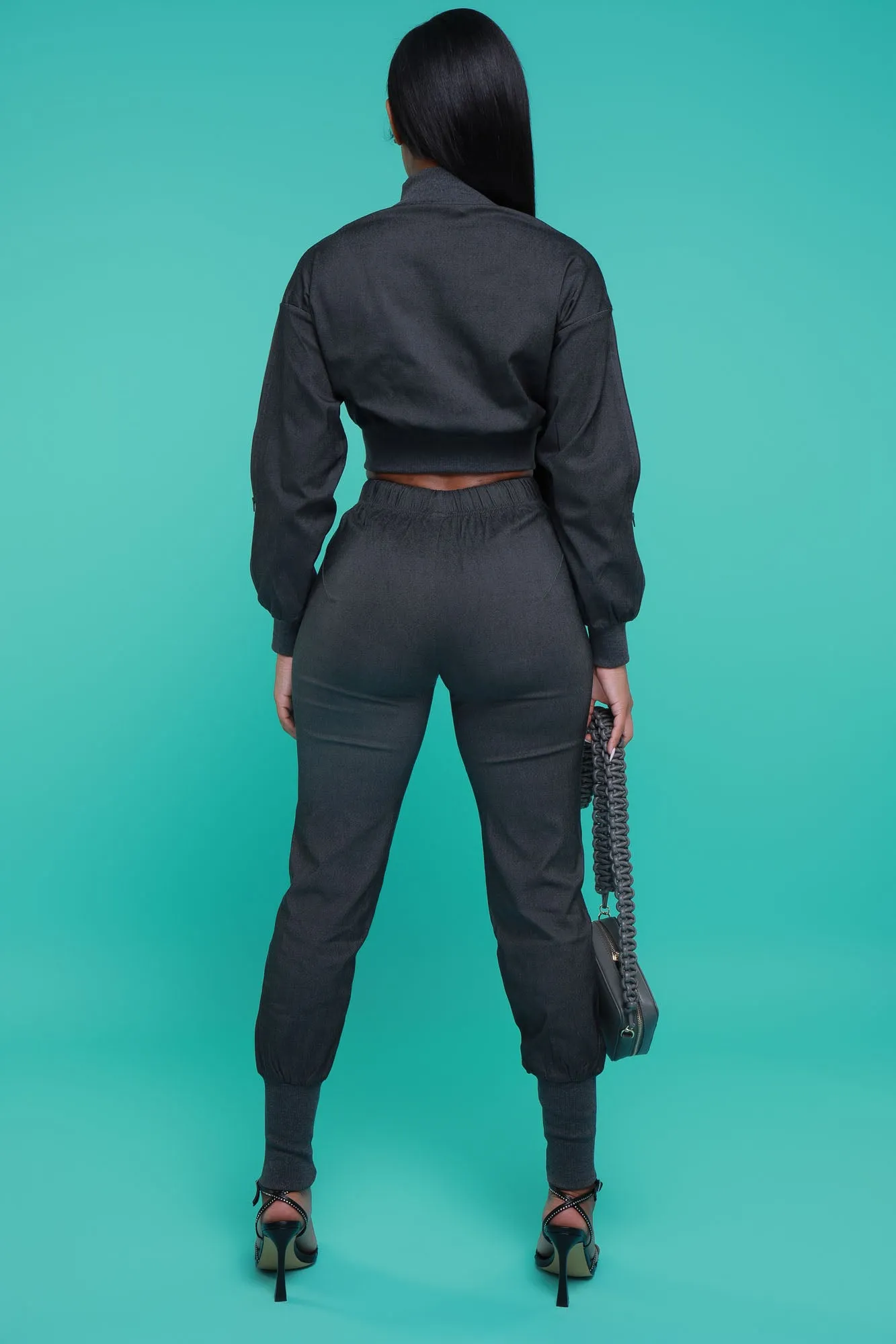 Top Priority Zippered Cropped Jogger Set - Black Denim sold by Swankaposh product image thumbnail 4