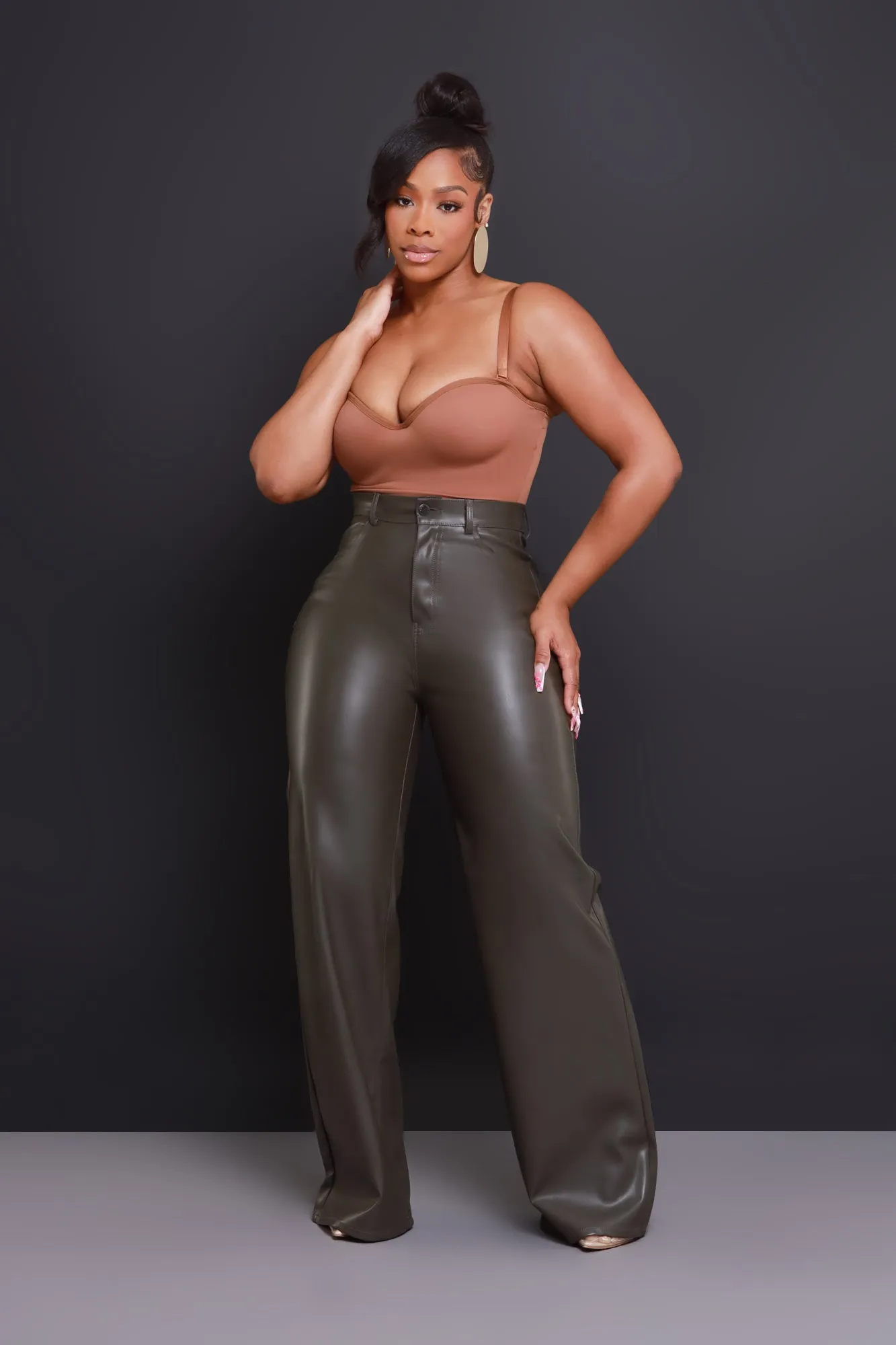 Offline Faux Leather Bootcut Pants - Olive sold by Swankaposh product image thumbnail 4