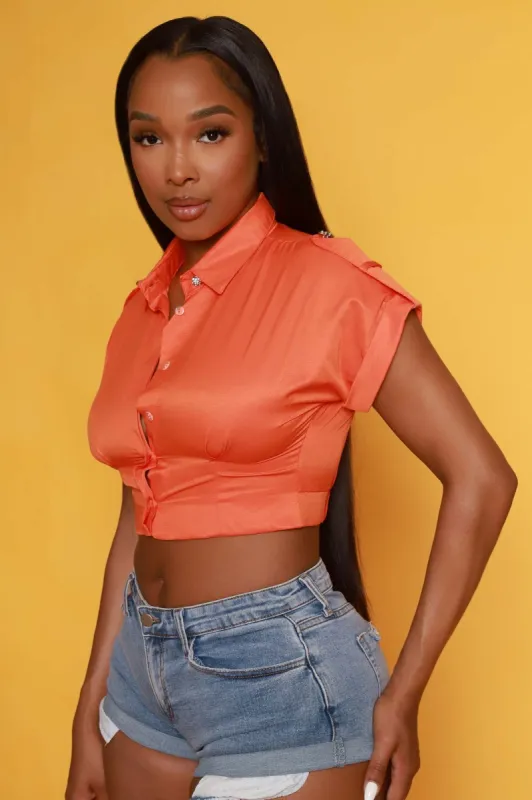 Get A Hold Short Sleeve Crop Top - Orange sold by Swankaposh