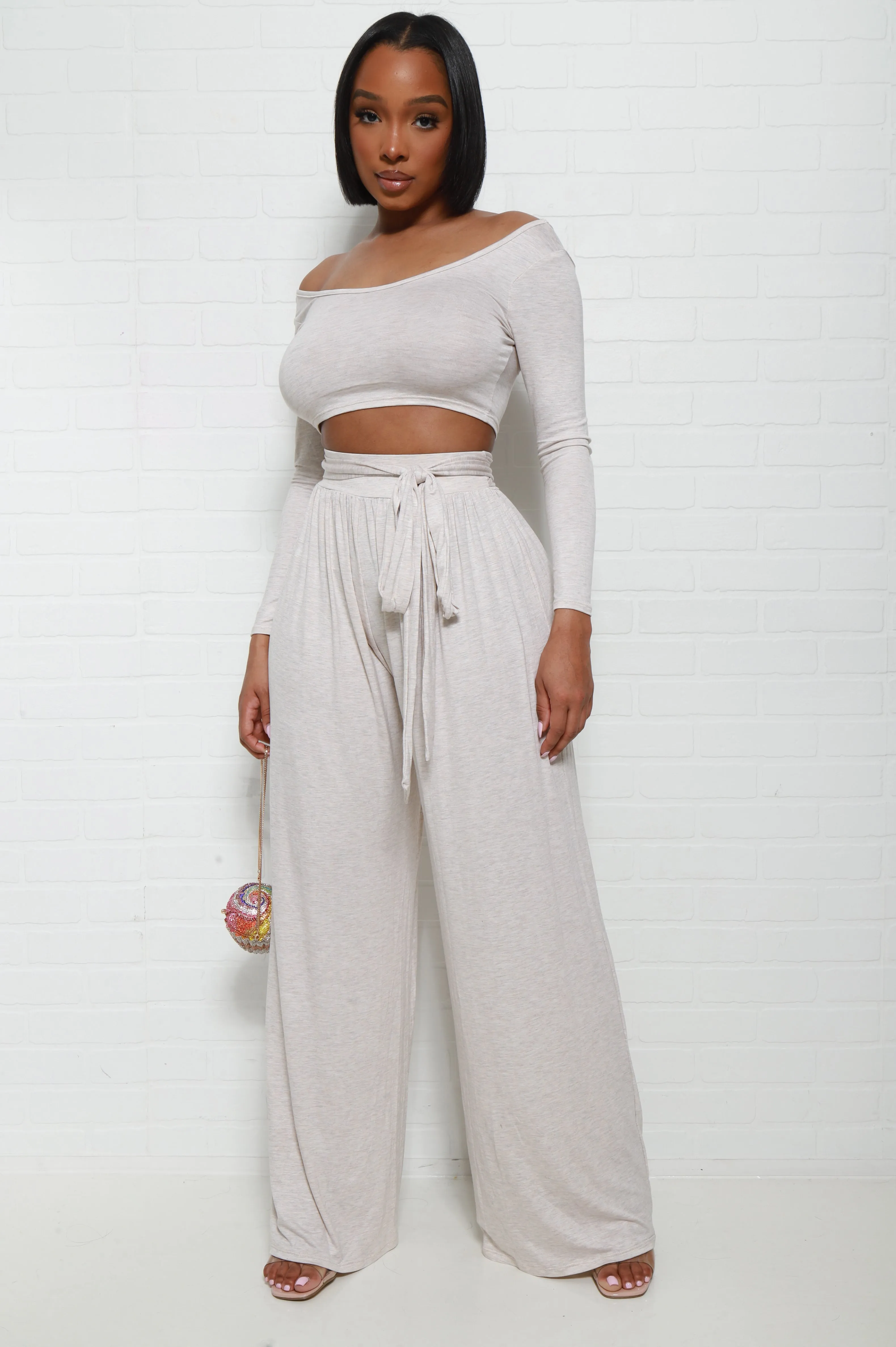 Soft Serve Wide Legged Pants Set - Oatmeal sold by Swankaposh product image thumbnail 2