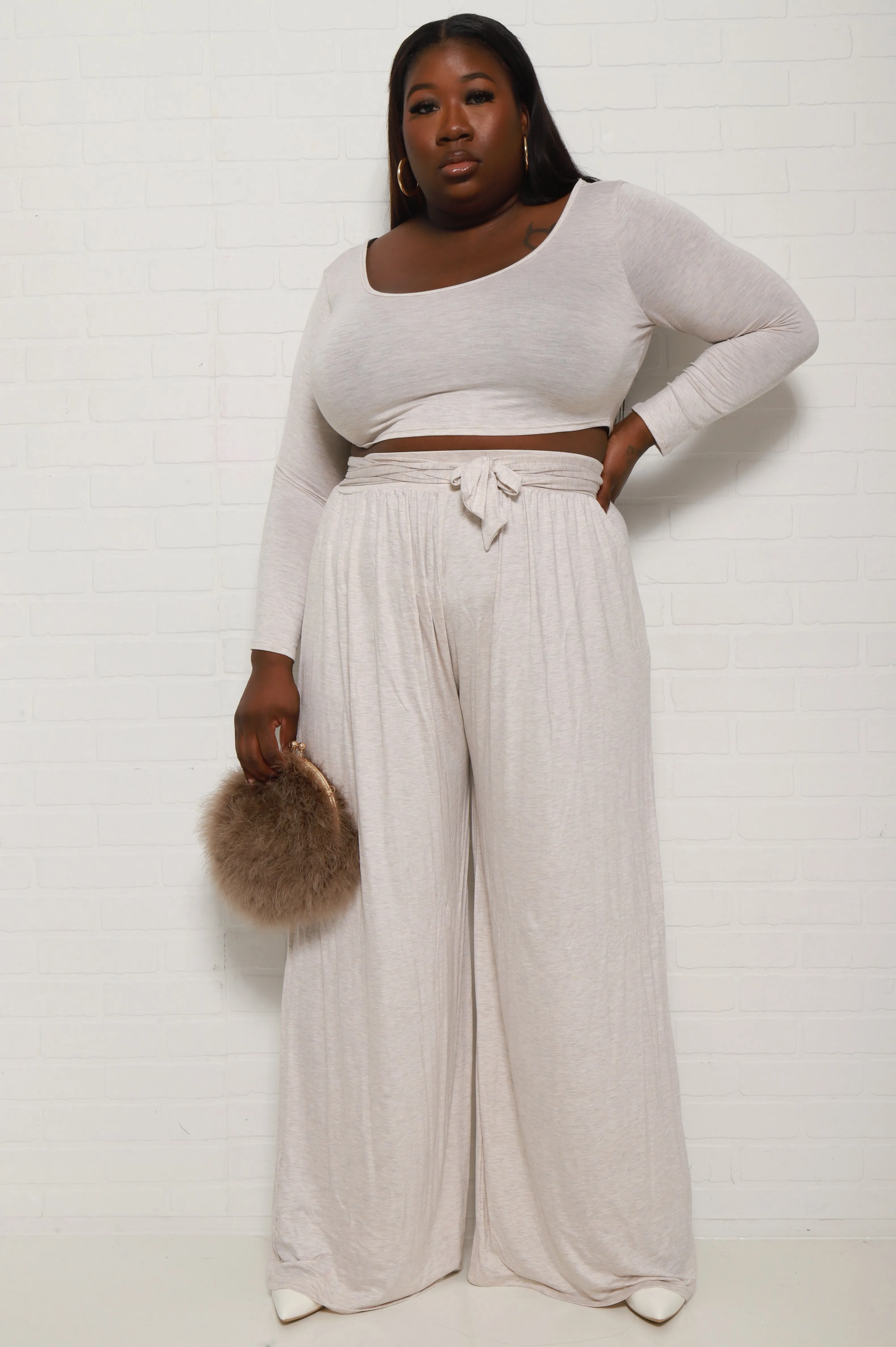 Soft Serve Wide Legged Pants Set - Oatmeal sold by Swankaposh product image thumbnail 4