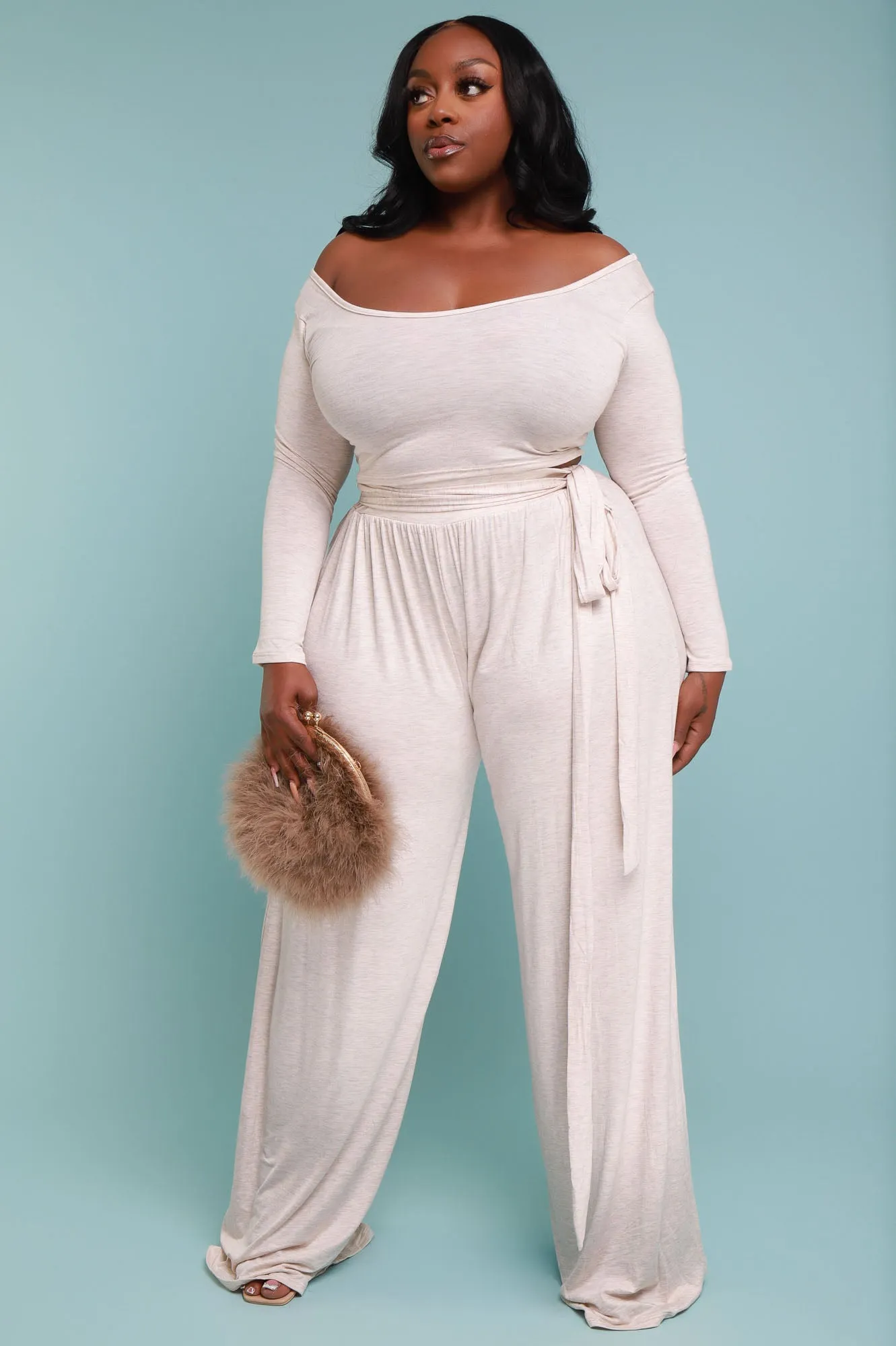 Soft Serve Wide Legged Pants Set - Oatmeal sold by Swankaposh