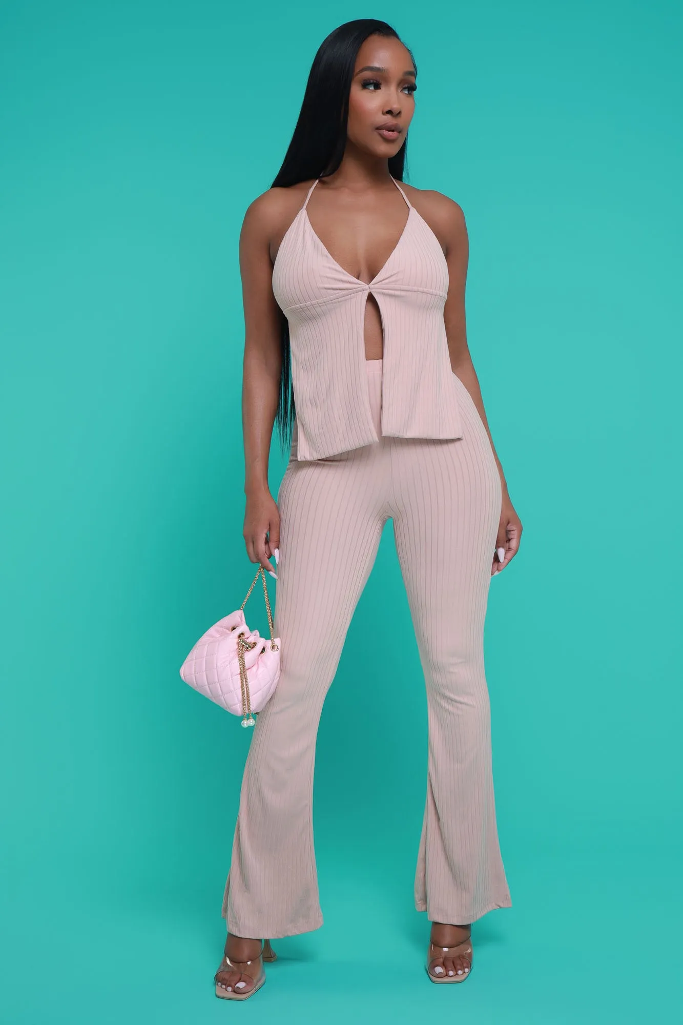 Stay Glam Backless Halter Flared Pants Set - Khaki sold by Swankaposh product image thumbnail 4