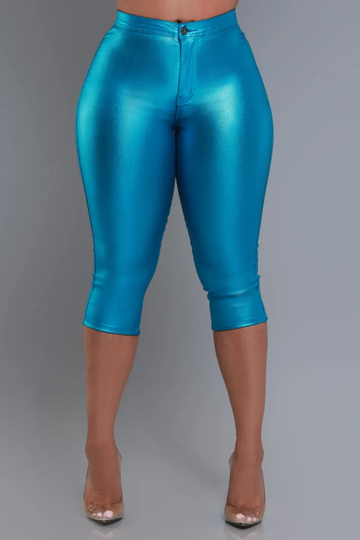 Make It Shimmer High Rise Metallic Capri Pants - Turquoise Blue sold by Swankaposh product image thumbnail 3