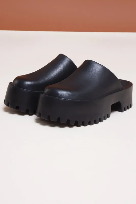 No Such Luck Platform Chunky Slides - Black sold by Swankaposh