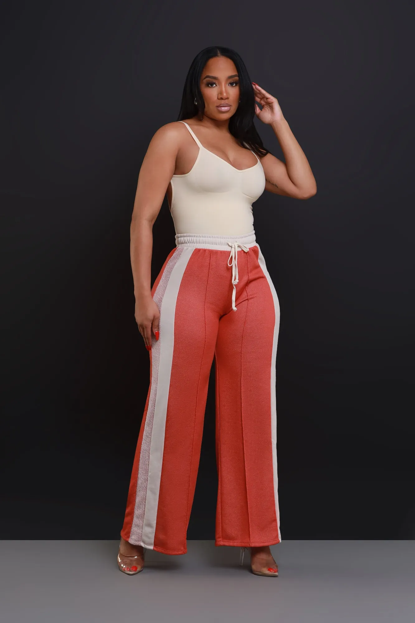 Slacking Off Wide Leg Striped Pants - Rust/Cream sold by Swankaposh product image thumbnail 4
