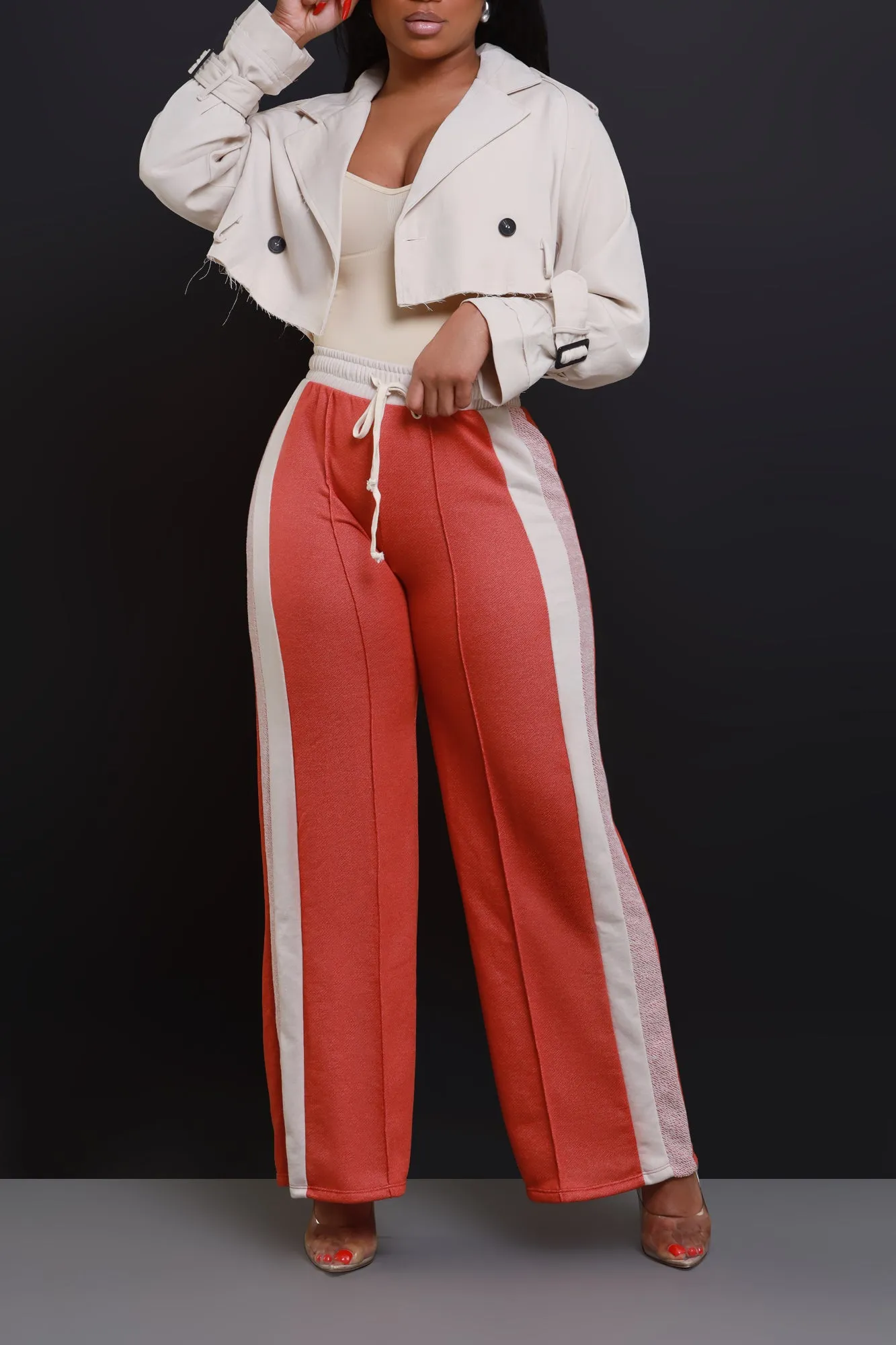Slacking Off Wide Leg Striped Pants - Rust/Cream sold by Swankaposh product image thumbnail 5