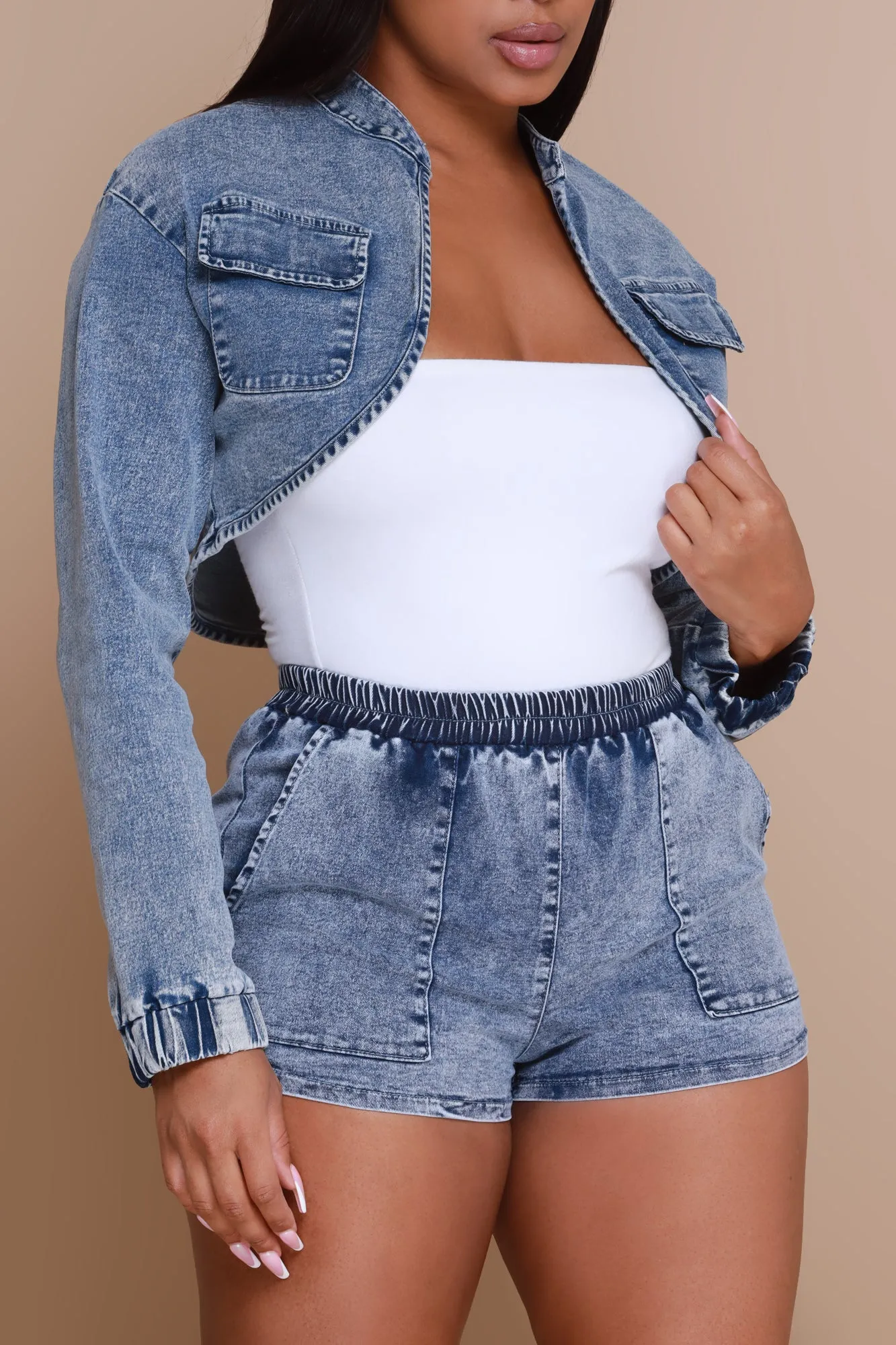 Not A Choice Cropped Denim Jacket - Blue sold by Swankaposh product image thumbnail 4