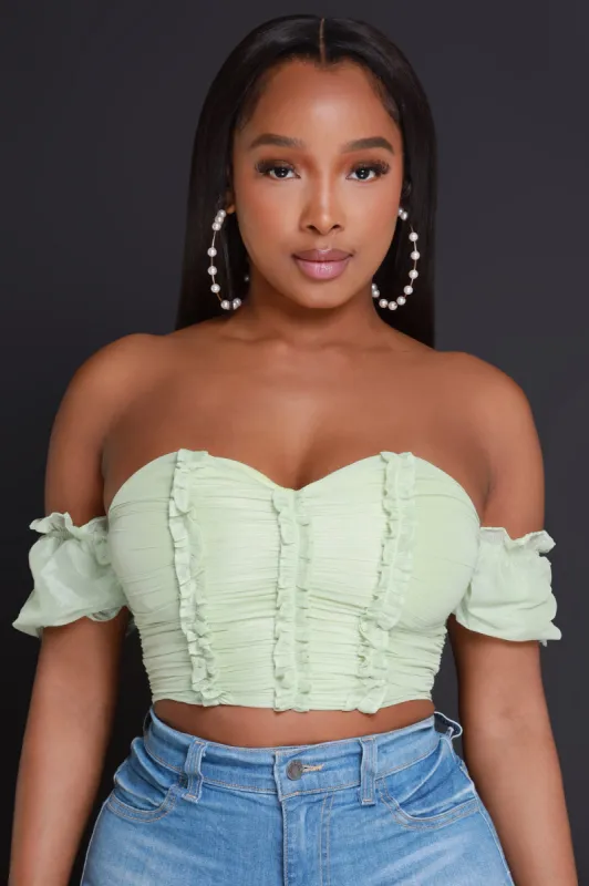 Sunkissed Ruffled Cropped Top - Sage Green sold by Swankaposh