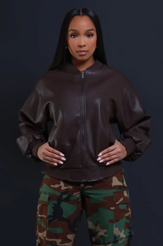 Drag Me Faux Leather Bomber Jacket - Brown sold by Swankaposh