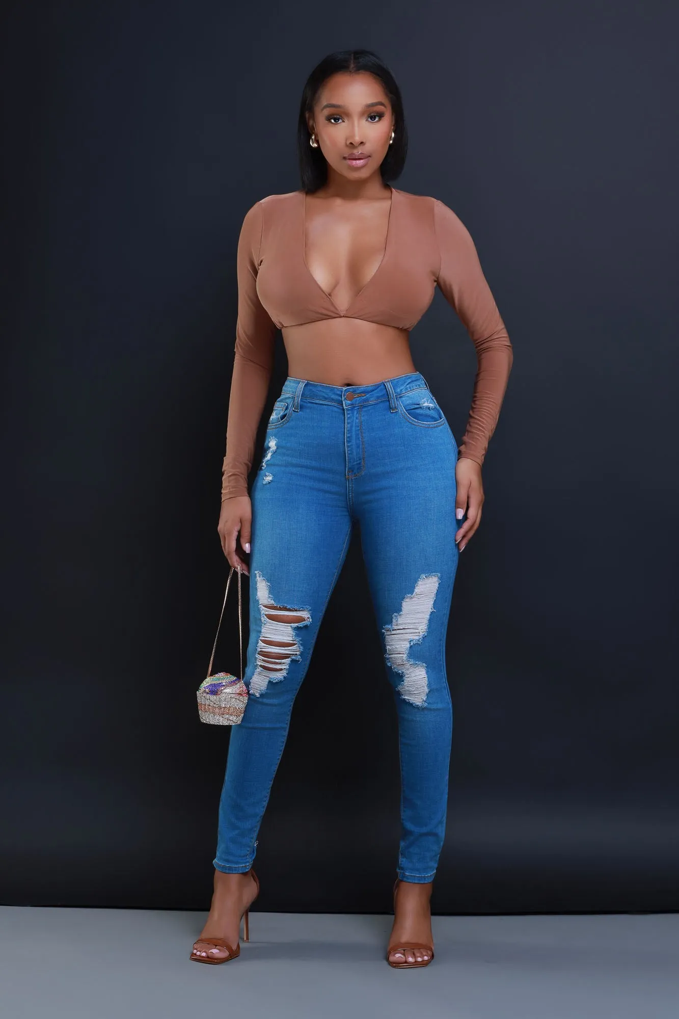 Under The Influence Tie Up Crop Top - Dark Beige sold by Swankaposh product image thumbnail 2