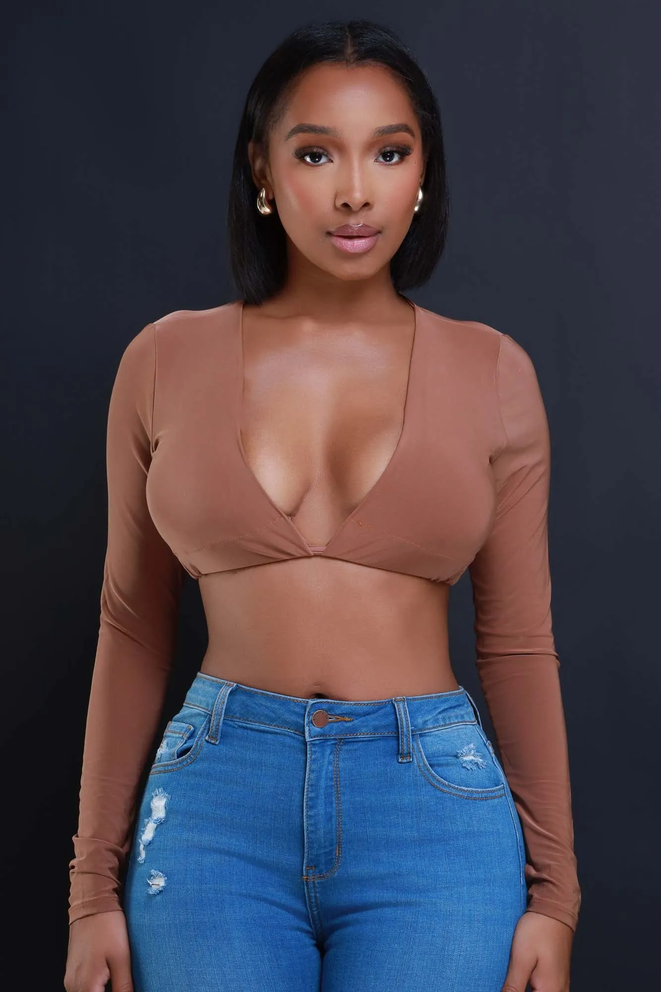 Under The Influence Tie Up Crop Top - Dark Beige sold by Swankaposh product image thumbnail 3