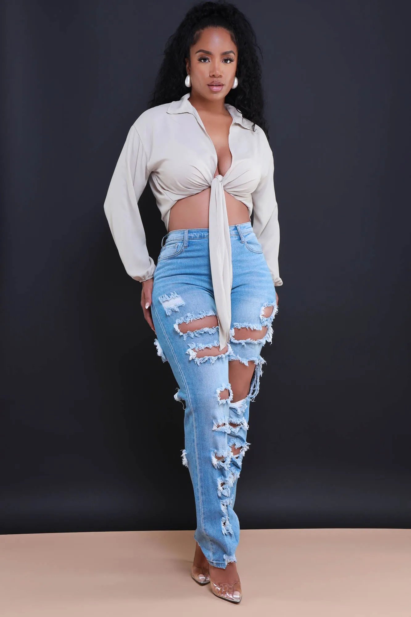 Lover Bubble Crepe Tie Up Top - Taupe sold by Swankaposh product image thumbnail 4