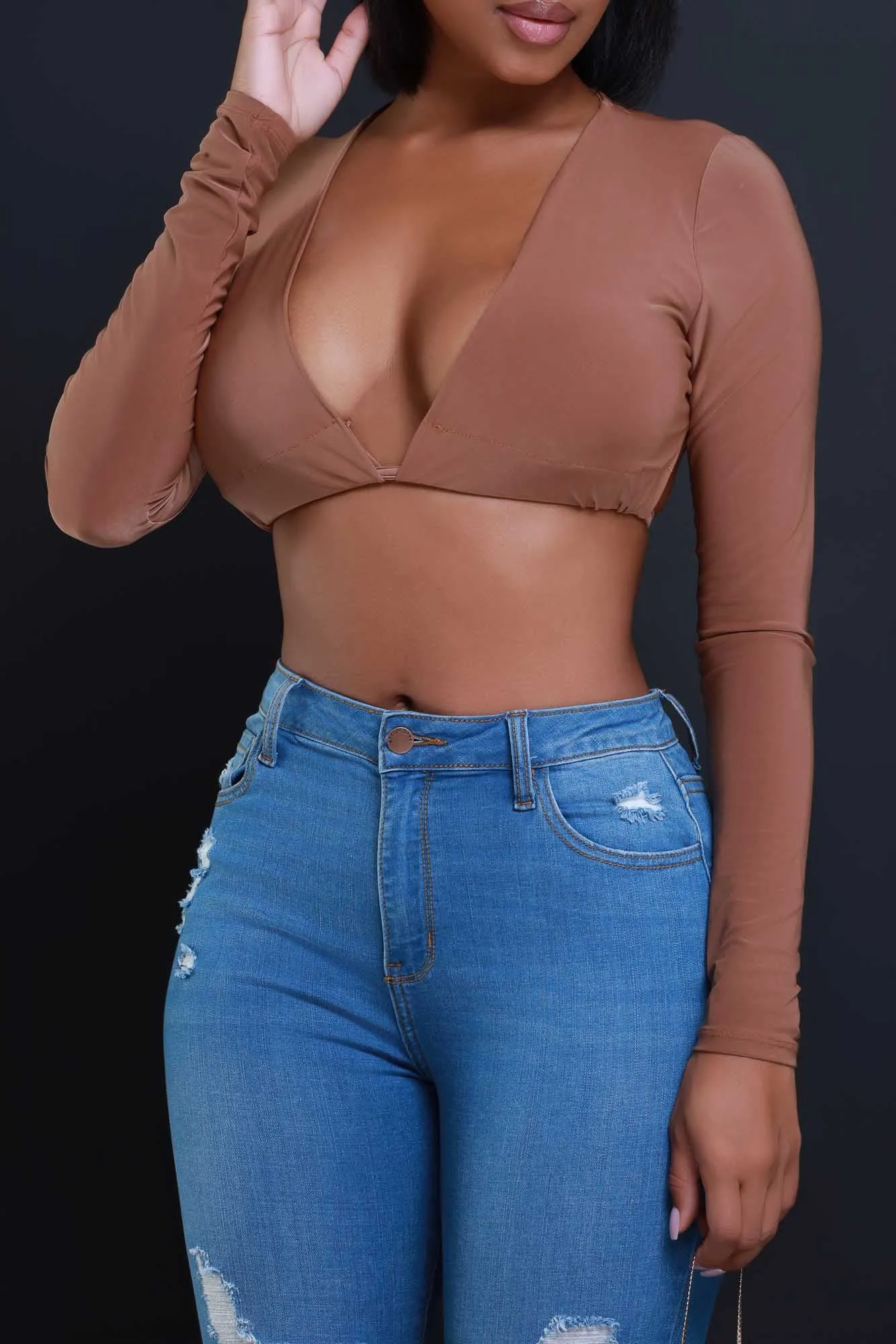 Under The Influence Tie Up Crop Top - Dark Beige sold by Swankaposh product image thumbnail 4