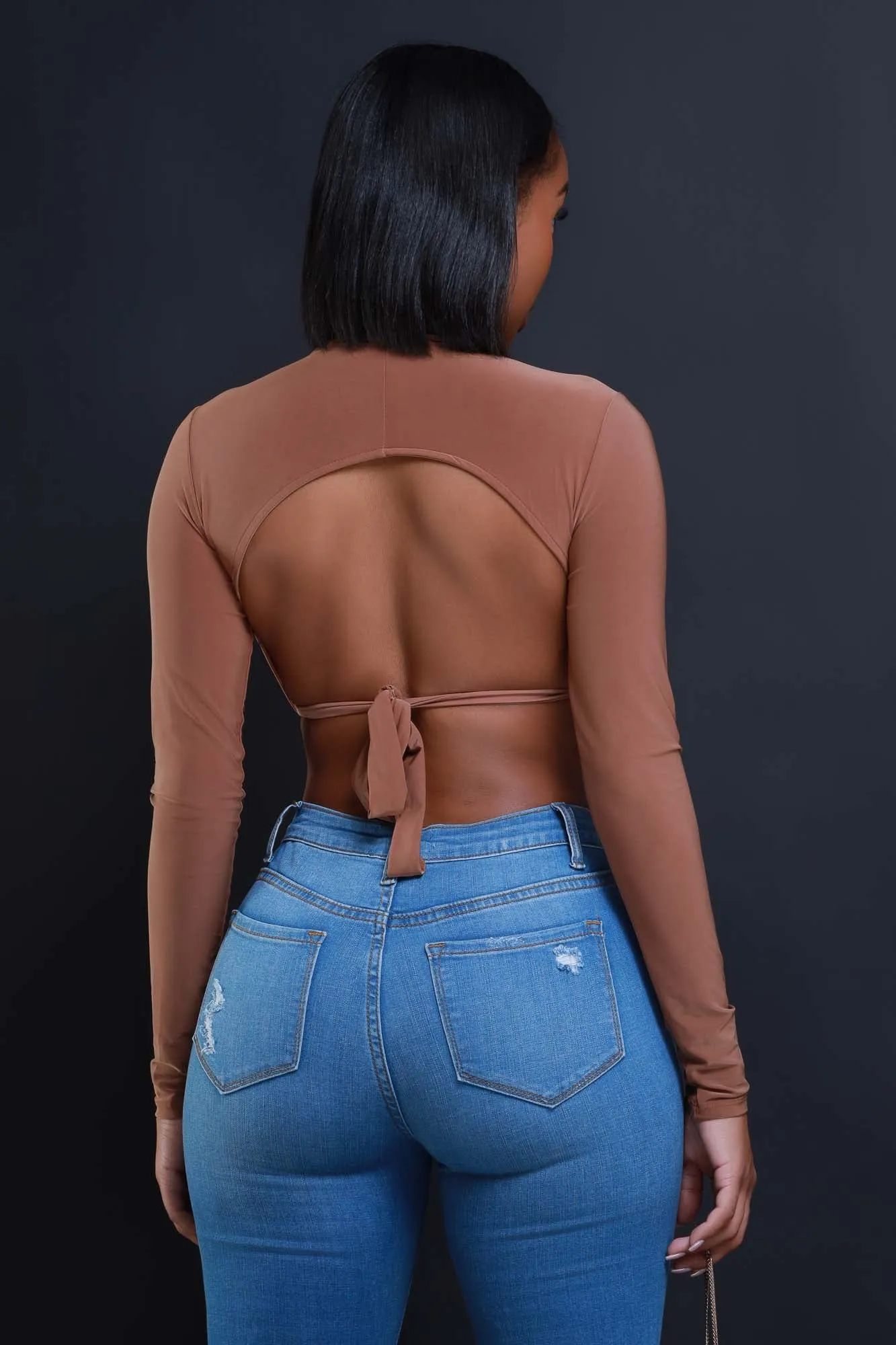 Under The Influence Tie Up Crop Top - Dark Beige sold by Swankaposh