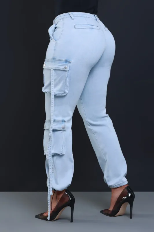 Could Be Denim Cargo Pants - Light Wash sold by Swankaposh