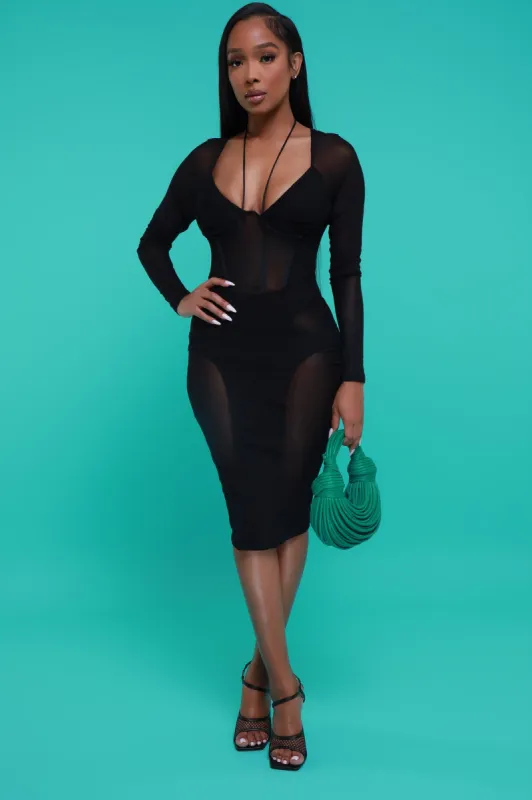 Real For That Mesh Corset Mid Dress - Black sold by Swankaposh