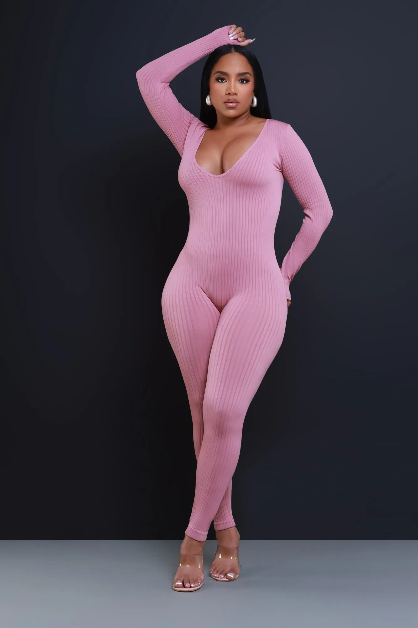 Keep Your Promise Ribbed Seamless Jumpsuit - Mauve sold by Swankaposh