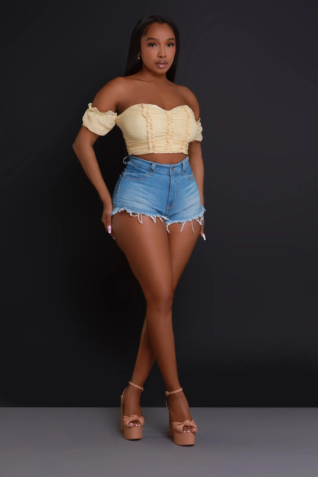 Sunkissed Ruffled Cropped Top - Light Yellow sold by Swankaposh product image thumbnail 4