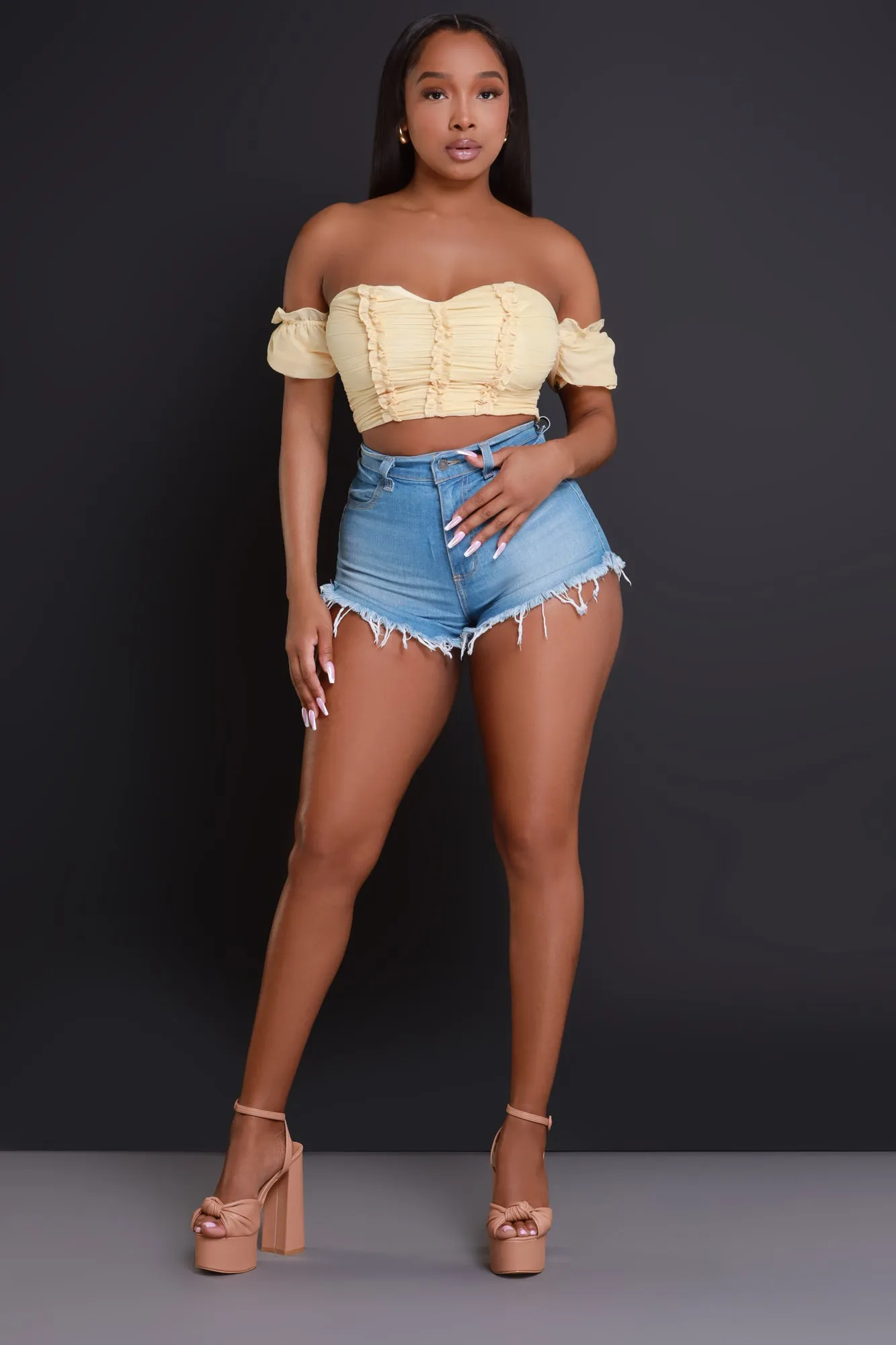 Sunkissed Ruffled Cropped Top - Light Yellow sold by Swankaposh product image thumbnail 2