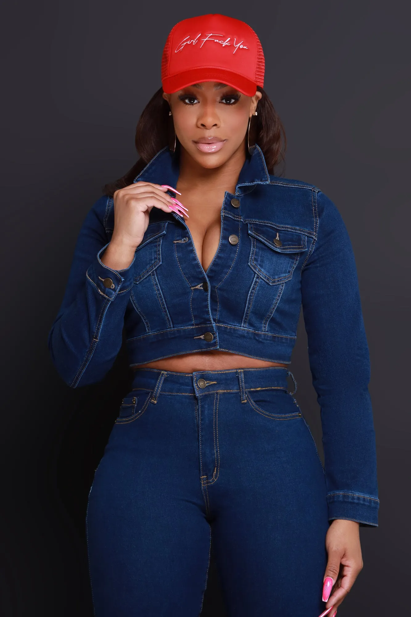 Owe You One Cropped Denim Jacket - Dark Wash sold by Swankaposh