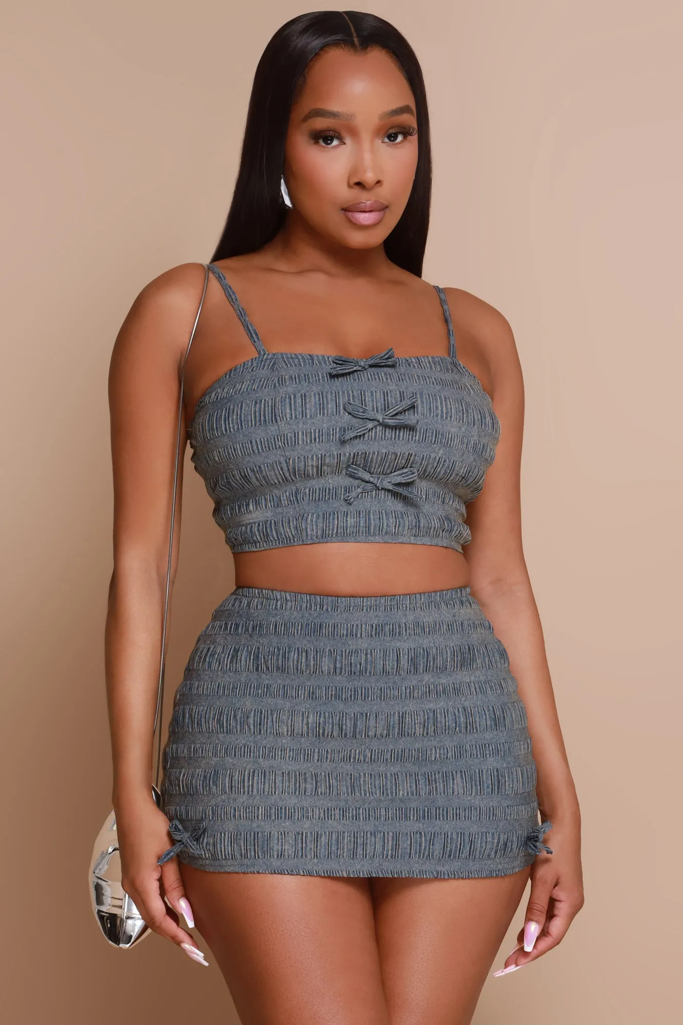 In On It Smocked Mini Skirt - Grey sold by Swankaposh product image thumbnail 5