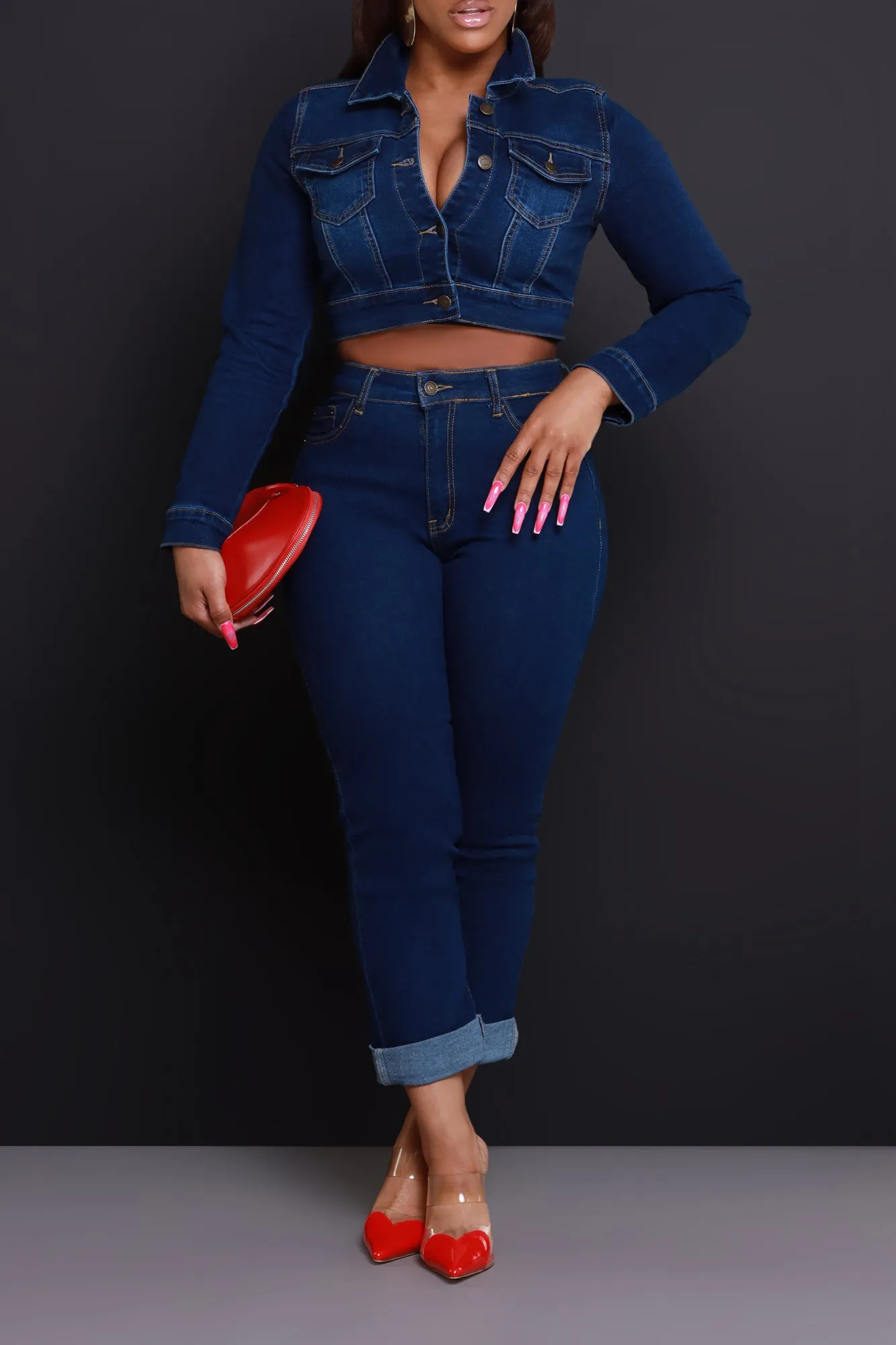 Owe You One Cropped Denim Jacket - Dark Wash sold by Swankaposh product image thumbnail 4