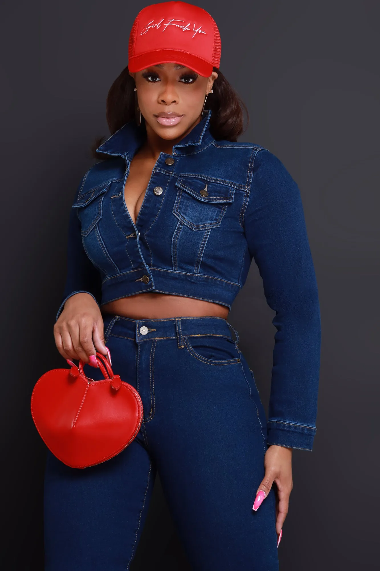 Owe You One Cropped Denim Jacket - Dark Wash sold by Swankaposh product image thumbnail 5